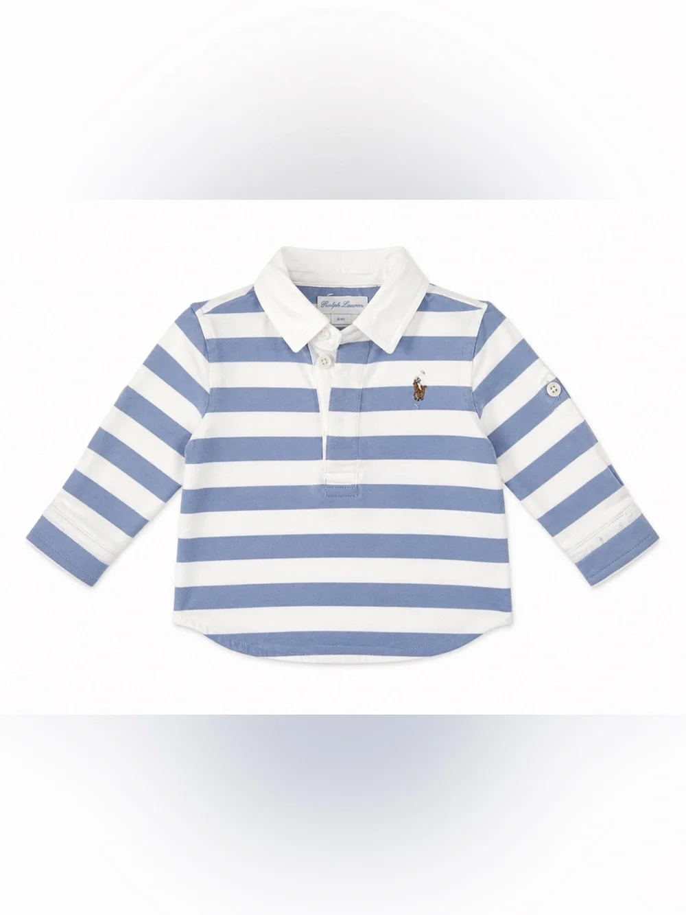 Ralph Lauren Baby Boys 6M Blue White Stripe Rugby Polo Shirt